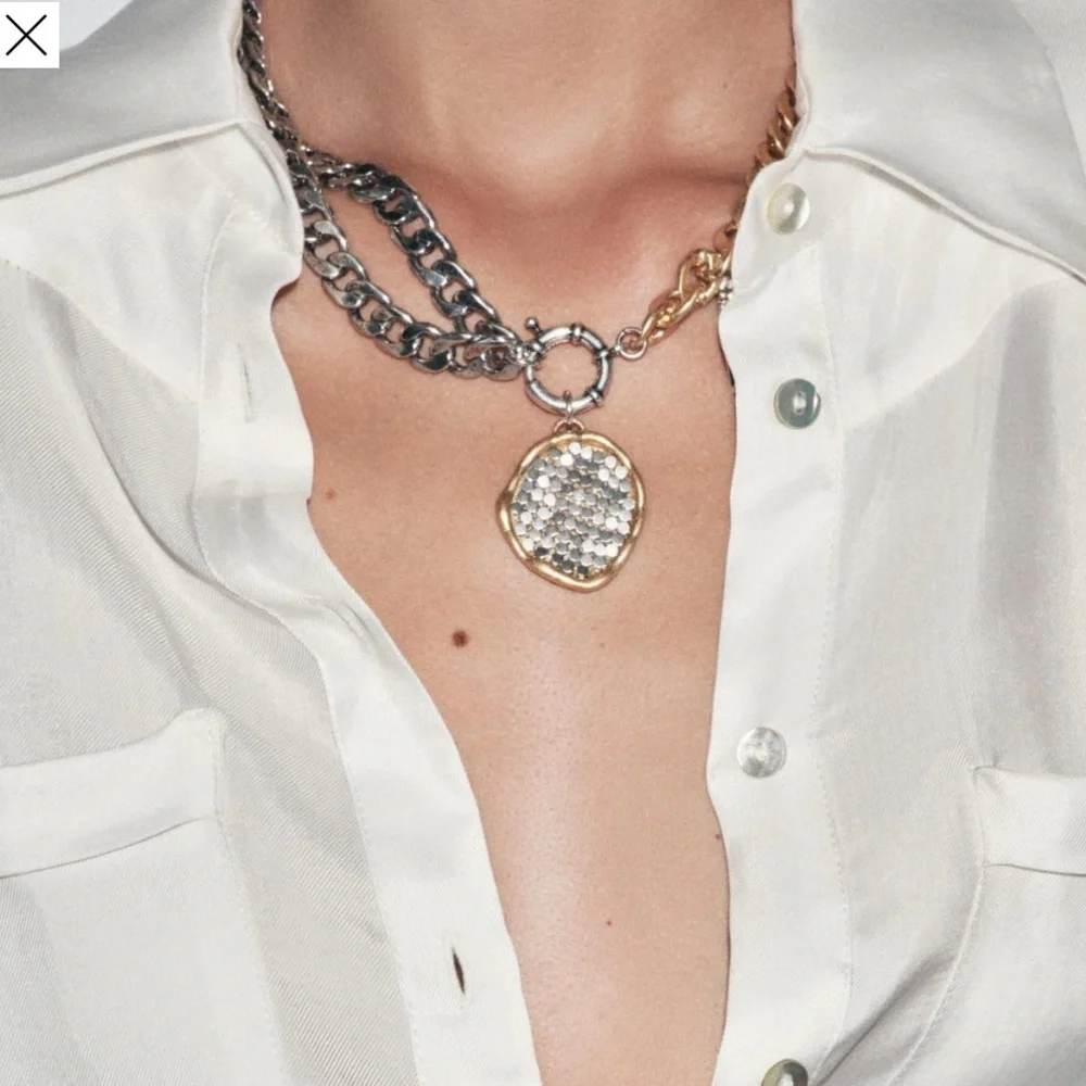 New! Zara coin combination necklaces silver&gold mixcolor adjustable - Picture 8 of 14